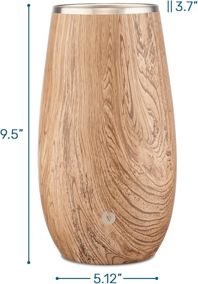 SNOWFOX Premium Vacuum Insulated, Triple Walled, Stainless Steel Wine Chiller w/Optimal fit to keep wine cold longer. Fits most Wine and Champagne Bottles. Non-Slip Silicon Base, Teak