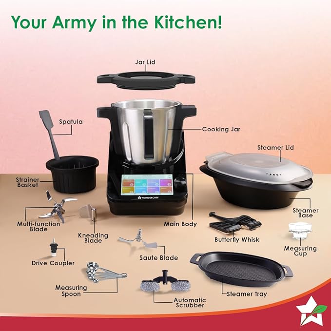 Wonderchef Chef Magic | All-in-One Kitchen Robot for Indian & International Cuisine | Automatic Chopping, Sautéing, Stirring, Kneading... | Mobile App | Recipes by Chef Sanjeev Kapoor | 2 Yr Warranty