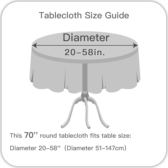 maxmill Round Linen Textured Tablecloth Spill-Proof Stainproof Wrinkle Free Washable Fabric Table Cloth for Circular Table Cover, Dining Room Buffet Banquet Parties Holiday Dinner, 70 Inch, Dark Grey