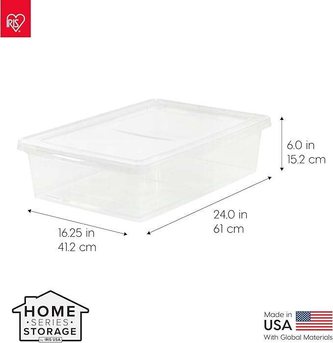 IRIS USA 6-Pack Storage Bins with Lids, 28 Quart, Clear Stackable Containers Box Organize Shoes Closet Shelves Clothes Blankets Towels - BPA-Free Plastic