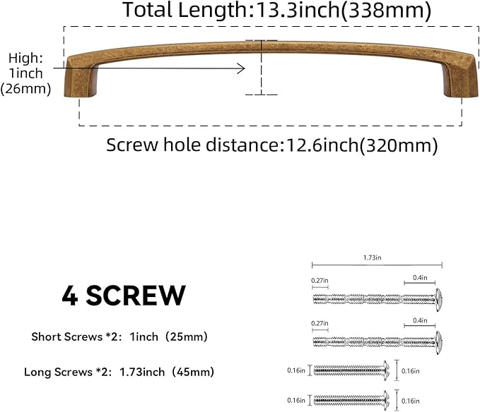 6 Pack 12-3/5 Inch(320mm) Kitchen Cabinet Handles Antique Brass Cabinet Pulls Vintage Drawer Pulls Aged Kitchen Hardware