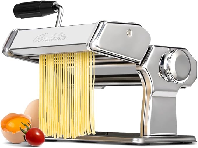 Pasta Maker Machine 150 Manual Pasta Machine with Roller & Cutter Adjustable 9 Thickness & 2 Width Hand Crank Noodles Maker for Spaghetti, Fettuccini, Lasagna