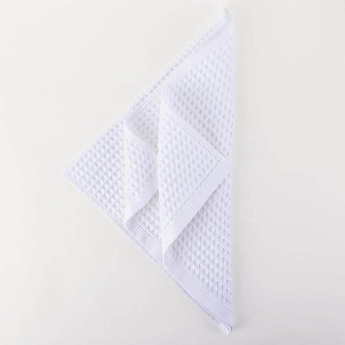 PÜSKÜL Organic Waffle Hand & Kitchen Towel 100% Turkish Cotton Set of 3 White - Premium Hotel Quality, Soft, Quick-Dry, Absorbent, Lint-Free Hand Towels 32X16 Inches (3, White)
