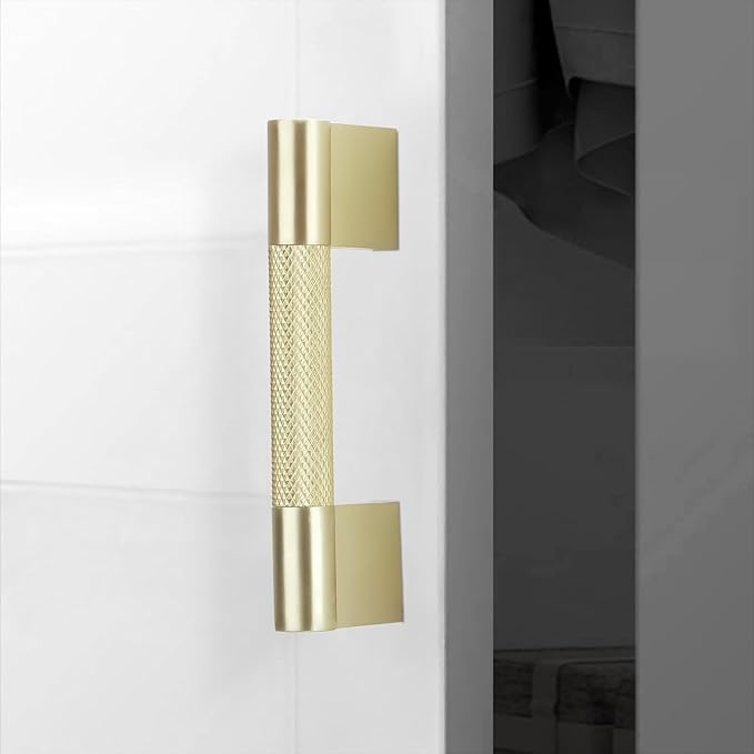 10 Pack 3 inch(76mm) Brushed Brass Kitchen Cabinet Handles Knurled Cabinet Pulls Gold Drawer Pulls Kitchen Hardware