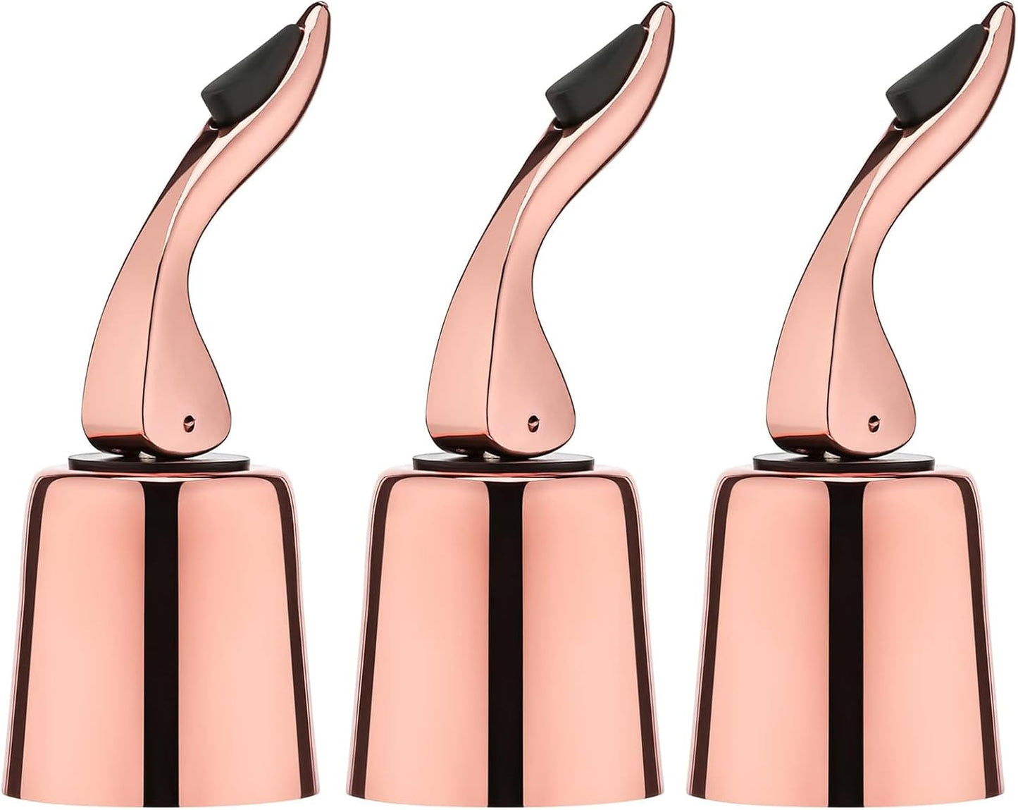 Wine Stoppers for Wine Bottles with Stainless Steel Vacuum Wine Bottle Stopper with Silicone Reusable Wine Corks, Leak proof Keep Fresh Suitable for Red&White Bottle (Rosegold, 3 Pack)