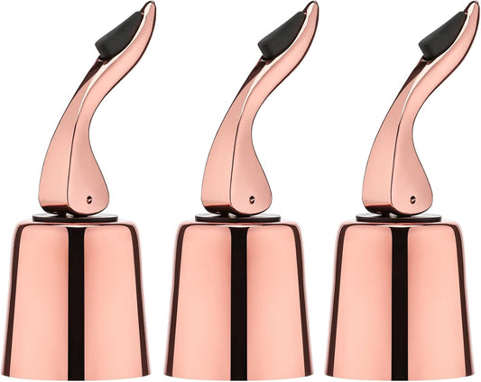 Wine Stoppers for Wine Bottles with Stainless Steel Vacuum Wine Bottle Stopper with Silicone Reusable Wine Corks, Leak proof Keep Fresh Suitable for Red&White Bottle (Rosegold, 3 Pack)
