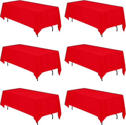 BRILLMAX 6 Pack Red Tablecloths 70 x 120 Inch for 6ft or 8ft Rectangle Tables - Rectangular Bulk Linen Polyester Fabric Washable Cloth Cover for Wedding Reception Banquet Birthday Party