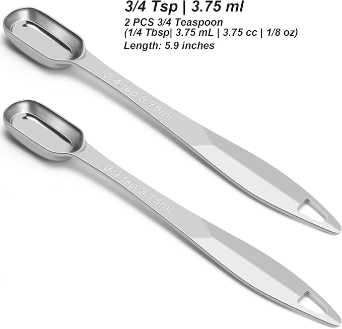 2 Pcs 3/4 Teaspoon(| 3.75 mL | 3/4 Tsp | 1/4 Tbsp | 3.75 cc | 1/8 oz) Stainless Steel Single Measuring Spoon, Long Handle Metal Measuring Spoon, Kitchen Gadgets for Cooking & Baking