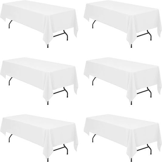BRILLMAX 6 Pack White Tablecloths for 8 Foot Rectangle Tables 60 x 126 Inch - 8ft Rectangular Bulk Linen Polyester Fabric Washable Cloth Cover for Wedding Reception Banquet Birthday Party