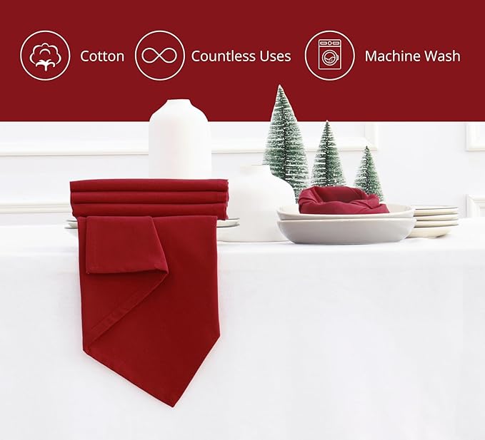 PurpleEssences Set of 12 Cloth Dinner Napkins 100% Cotton 18x18 Inch - Soft Durable Washable - Ideal for Farmhouse Party Fall Thanksgiving - Perfect Everyday Use Table Linen - Red