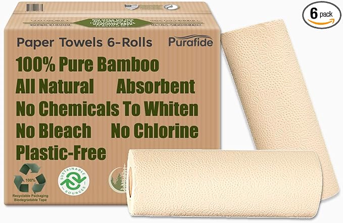 100% Bamboo Paper Towels, Tree-Free, Chemical-Free, Lint-Free, Durable, Absorbent, Select-a-Size 2-Ply, 90 Sheets Per Roll. (PT 6 Rolls)