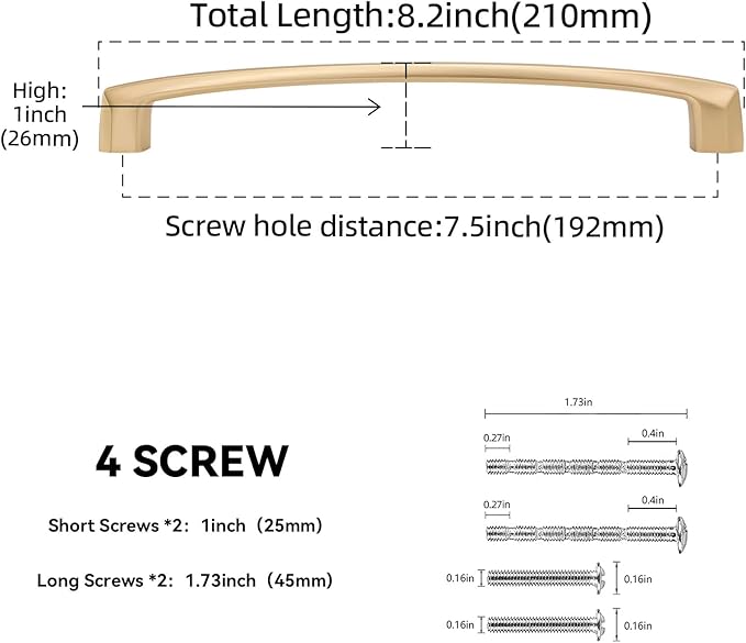 6 Pack 7-1/2 Inch(192mm) Kitchen Cabinet Handles Champagne Bronze Cabinet Pulls Zinc Alloy Drawer Pulls Kitchen Hardware