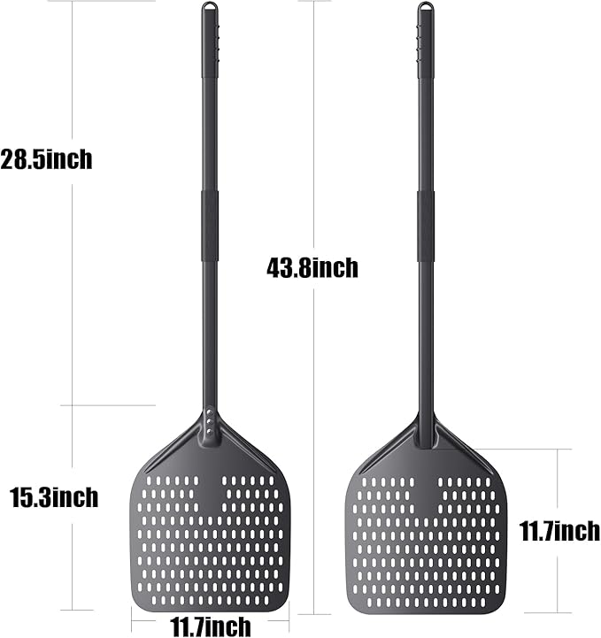12" x 14" Pizza Peel Long Handle, Perforated Pizza Spatula 43.8 Inch Overall, Professional Aluminum Turning Peel for Baking Commercial Ovens