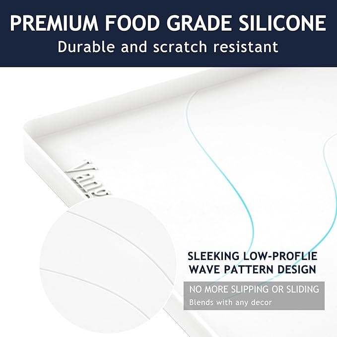 Heavy Duty Silicone Under Sink Mats for Kitchen Waterproof 31" x 22", Extra Thick Under Sink Rubber Mat Drip Tray, Raised Edge Under Sink Liner,Prevent Drips, Leaks, Spills,White