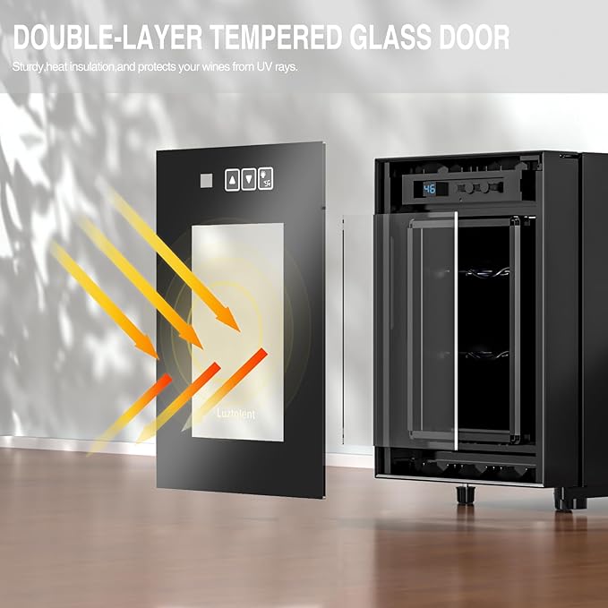 6 Bottles Wine Fridge, Thermoelectric Countertop Wine Cooler Refrigerator, 46-66℉ Digital Temperature Control &Energy Efficient Cooling, 38dB Quiet Mini Fridge for Home, Apartment or Office