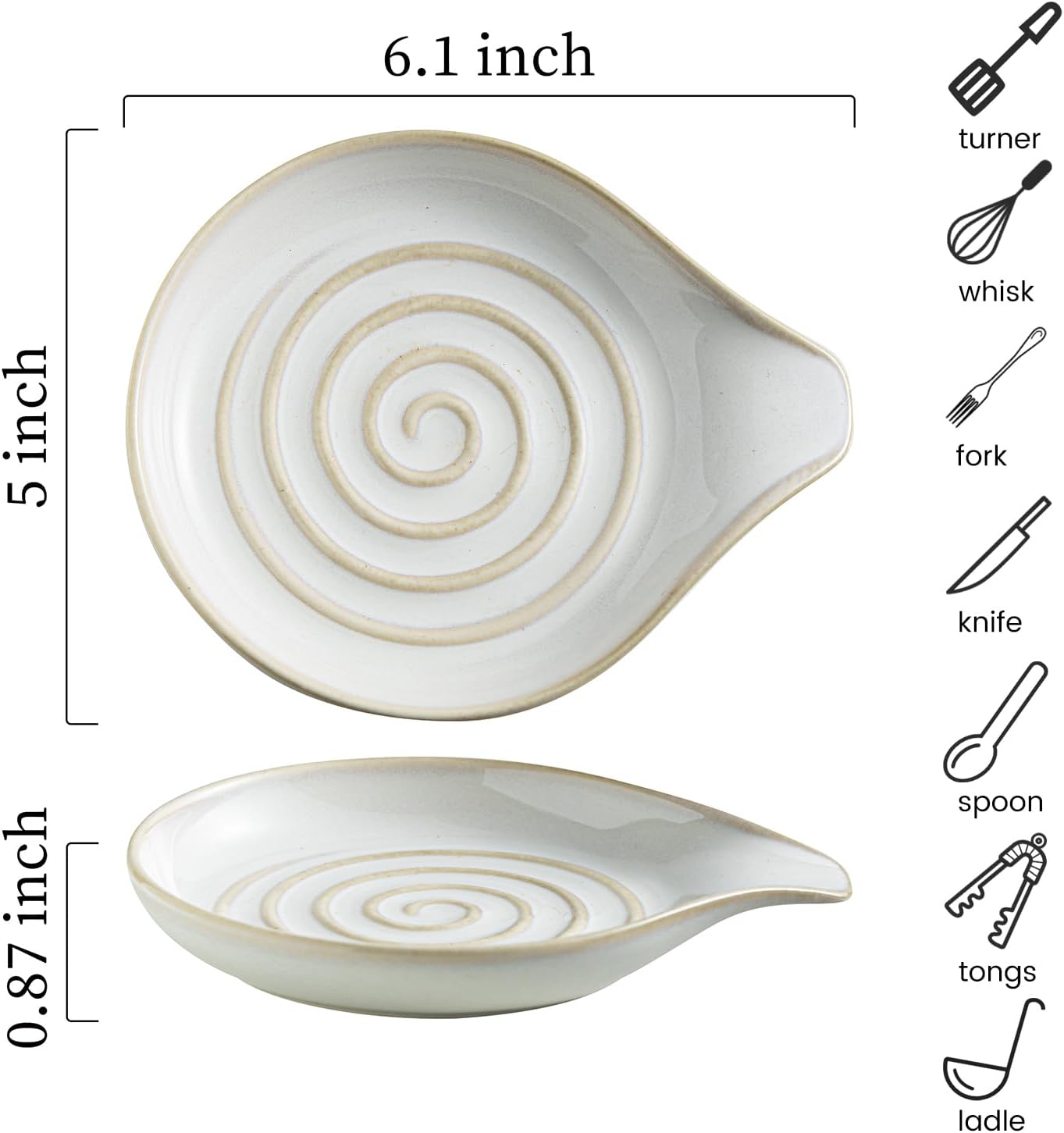 LAUCHUH Spoon Rest for Stove Top, Ceramic Spoon Holder Large Spault Rest for Kitchen Counter Coffee Spoon Holder Cooking Utensil Rest Modern Farmhouse Kitchen Décor for Christmas, Cream, 5 Inch