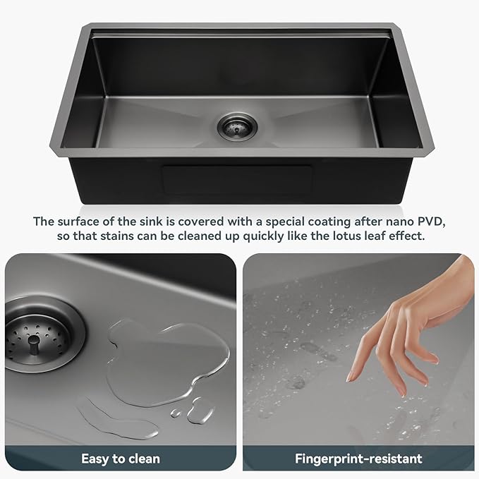 30 Undermount Kitchen Sink Black Stainless Steel - Lordear 30"x19" Kitchen Sink Undermount Gunmetal Black Workstation 16 Gauge Stainless Steel Single Bowl Handmade Sinks Basin