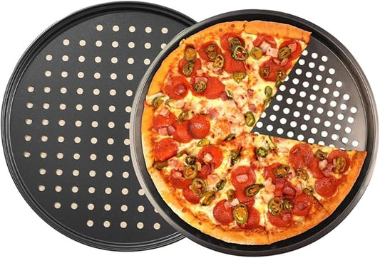 2Pcs Carbon Steel Pizza Pan With Holes 9inch 12inch non stick pizza pan for Oven Round Perforated Pizza Tray Pizza Bakeware For Home Restaurant Baking (9inch&12inch)