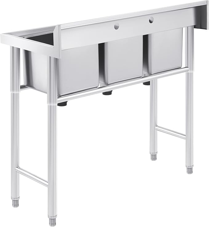 WILPREP Stainless Steel 3 Compartment Commercial Sink with s, Kitche Station with 11x10 Inch Basins, Utility Sink for Restaurant Bar Home Laundry Room Garage