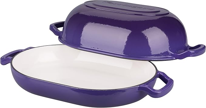 Enameled Cast Iron Sourdough Bread Oven, Dutch Oven, Loaf Cast Iron Bread Pan for Homemade Bread Baking, Meatloaf Pan with Lid, 7QT, Purple
