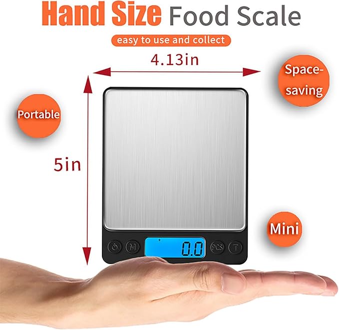 Digital Food Kitchen Scale Upgraded, YONCON 3000g/0.1g High Accuracy Mini Pocket Scale Measures in Grams and oz for Cooking, Baking, Jewelry, Tare Function,2 Trays, LCD Display (Batteries Included)