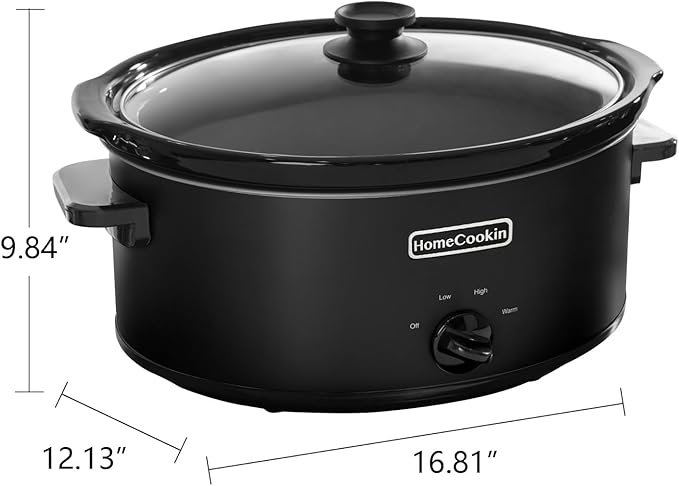 HOMECOOKIN 8 Quart Slow Cooker Oval Manual Pot Food Warmer with 3 Cooking Settings, Black Stainless Steel