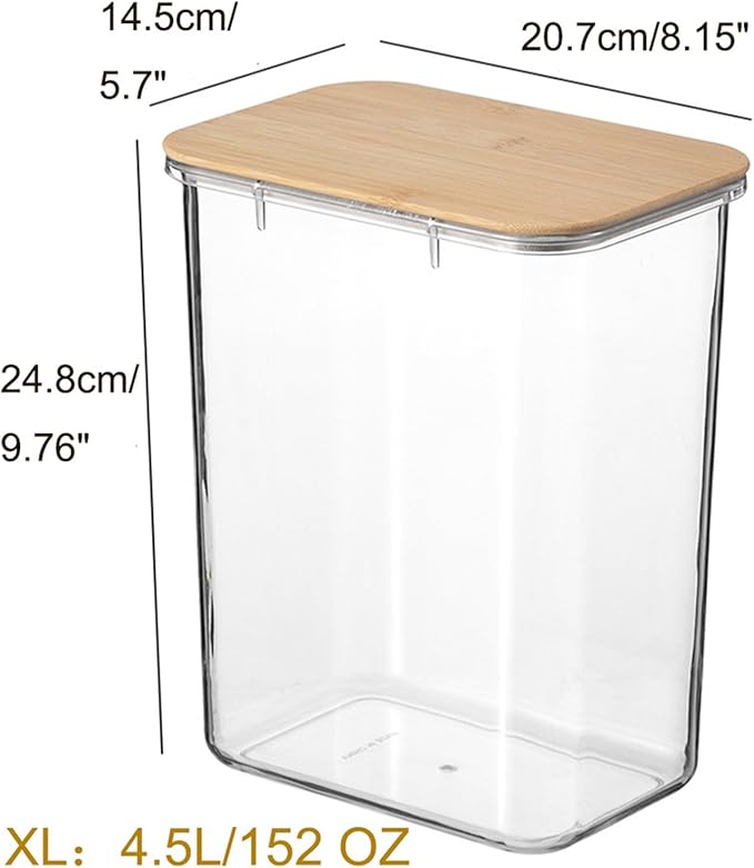 Large Capacity Plastic Food Storage Containers with Bamboo Lid - Moisture-proof Sealing Box Jars with Wooden Lids for Kitchen Storage (152 OZ- XL)