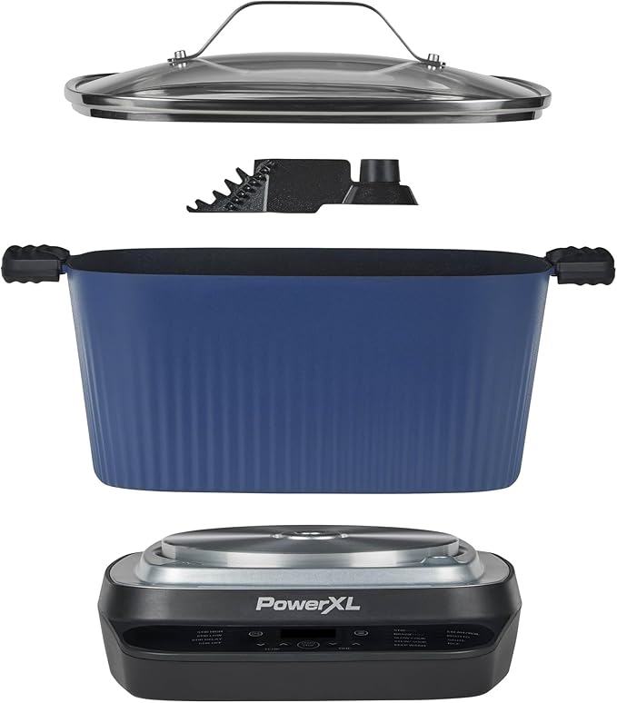 STIRMAX™ Midnight Blue 7.5 Quart Digital Multi-Cooker with Automatic Paddle to Stir and Shred, 9 in 1 programmable presets to Sauté, Sear, and Brown Food Before Simmering