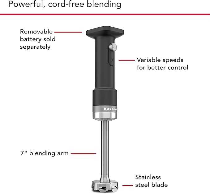 KitchenAid Go Cordless Hand Blender - battery included, KHBRV71, Black Matte