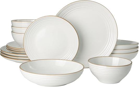 Famiware Jupiter Dinnerware Set with Pasta Bowl, Plates and Double Bowls Dish Sets for 4 (16 Pieces), Microwave and Dishwasher Safe, Chip and Scratch Resistant, White