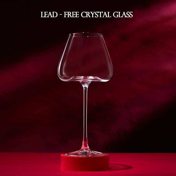 23.5OZ Crystal Wine Glasses Set of 4 for Pinot Noir, Burgundy, Bordeaux, Large Lead-Free Crystal Glasses with Unique Bottom Design