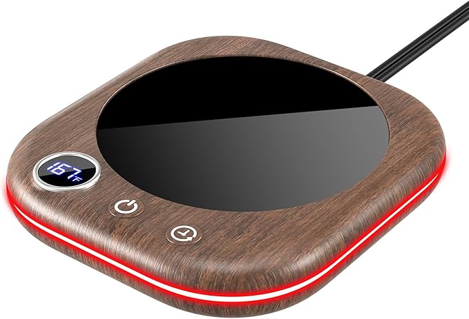 MQUPIN Mug Warmer, Coffee Mug Warmer for Desk- 3 Temp (113℉/131℉/167℉), 4 Hours Auto Off, Candle Warmer Plate with 1-12 Hours Timer, Coffee Accessories Keeping Beverage Warmer(Wood Grain)
