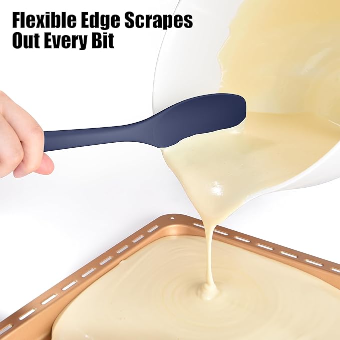 Doosu Silicone Spoon Spatula, 600ºF Heat-Resistant Food Grade Rubber Spoonula with Seamless Design, Non-Stick Flexible Scraper Kitchen Cooking Spoon Baking Tool for Mixing, Scraping (Navy Blue)