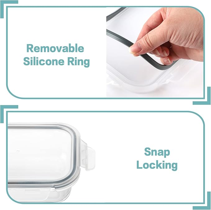 HOMBERKING 30oz 8 Pack Glass Meal Prep Containers with Lids, Food Storage Airtight Bento Boxes with Leak Proof Locking for Microwave, Oven, Freezer and Dishwasher (8 lids & 8 Containers)