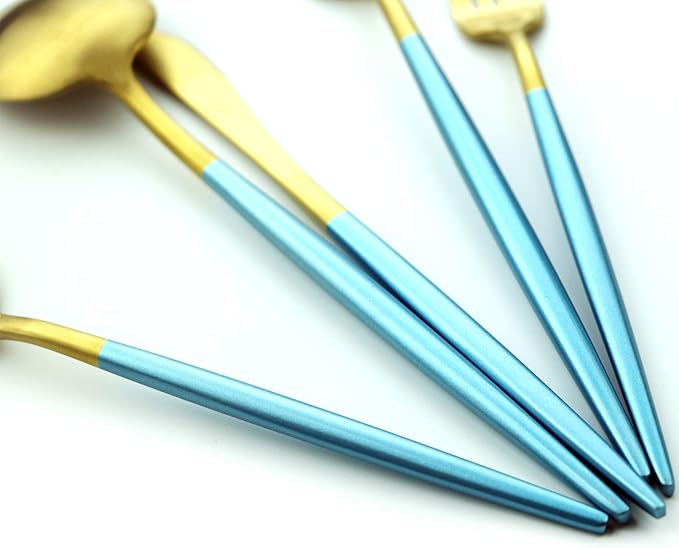Gugrida 5 Pieces Matte Gold Blue Handle 1810 Stainless Steel Silverware Set