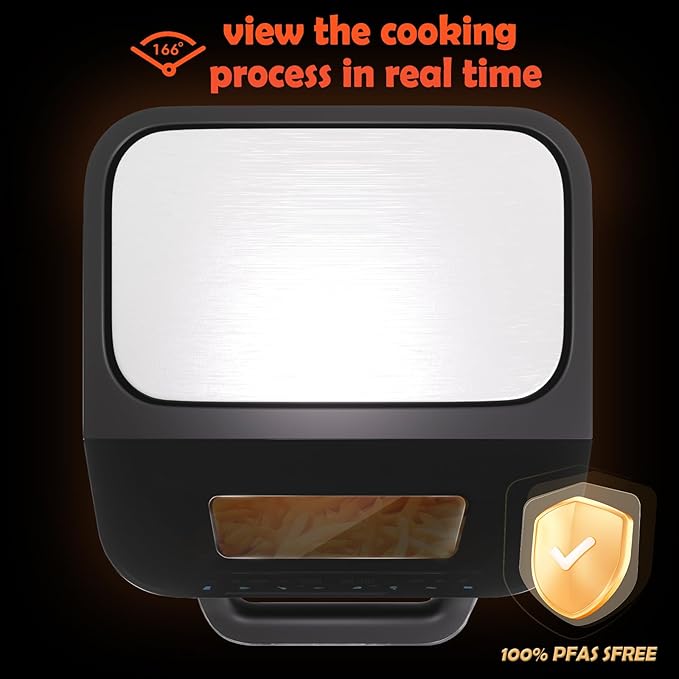 PULZO 7.4 Qt Large Air Fryer, 13IN Large Pizza Airfryer, 12-IN-1Smart Digital Fryer with Basket, 166° Viewing Window, 8 Airfryer Presets, Roast, Bake, Broil, Reheat, Dehydrate, Automatic Shutdown