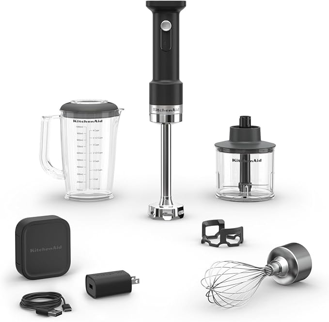 KitchenAid Go Cordless Hand Blender with Accessories - battery included, KHBRV75, Black Matte