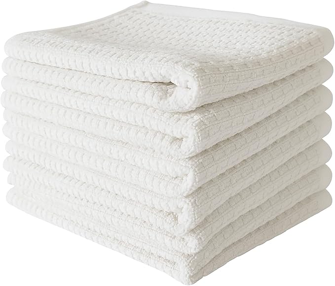 CRAFTSWORTH Kitchen Towels, 15 x 26 Inches, Pack of 6, 400 GSM, 100% Ring Spun Cotton, Striped Solid White Cotton Dish Towels Super Soft and Absorbent, Tea Towel and Bar Towel