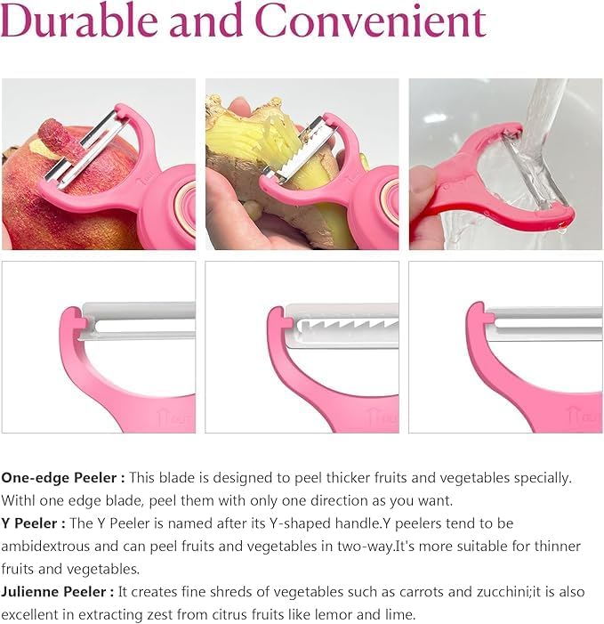 3-in-1 Electric Peeler | Auto Blade for Fruits/Vegetables | 3 Interchangeable Blades | Type-C Charging,Battery Capacity 1500 mAh | Kitchen, Travel, Camping