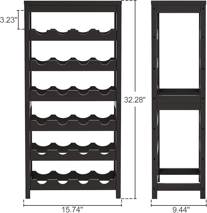 24-Bottle Wine Rack Freestanding Floor, 6-Tier Bamboo Wine Display Rack Storage Shelf with Table Top for Kitchen Dining Room Bar Cellar - Dark Brown