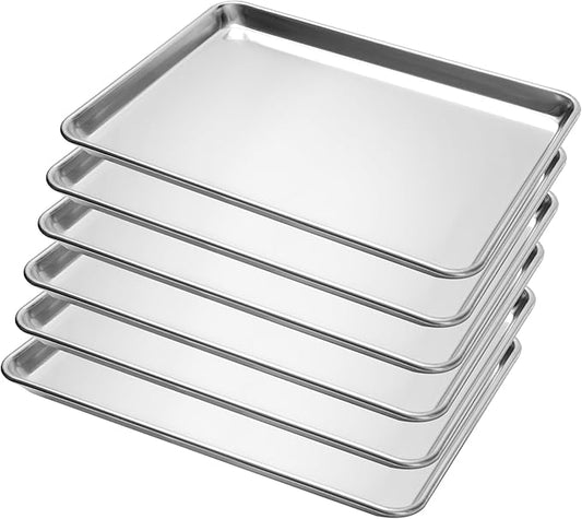 6 Pack Half Size Baking Sheet Pan Aluminum Commercial Pan for Oven Freezer Bakery Hotel Restaurant 13" × 18"