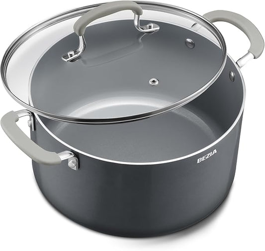 12 Quart Pot with Lid, BEZIA Ceramic Nonstick Stock Pot with Lid, Induction Ready, Large Cooking Pot with Silicone Handle, Compatible with All Cooktops, Dishwasher Safe