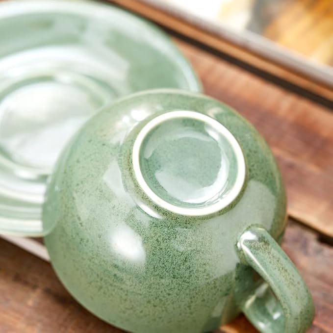 Vintage Design 12 oz Ceramic Latte Art Cappuccino Barista Cup with Saucer (Green)