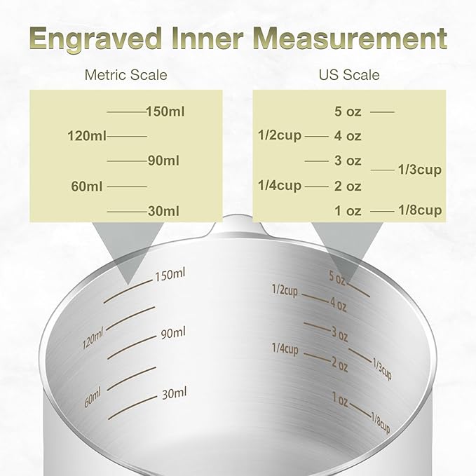 2PCS 3/4Cup (180ml, 6oz) Single Measuring Cup, Etched Inner Scale Stainless Steel Measure Scoop, Metric and US Measurement, Dishwasher Safe