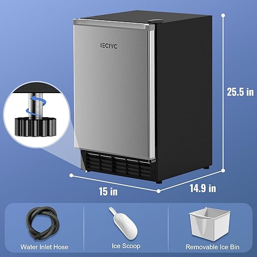 Under Counter Crescent Ice Maker Machine, 15'' W Drainless Built-in Ice Maker, 15 LBS/Day with 12 LBS Storage Bin, Perfect for Commercial Home Bar, No Drain