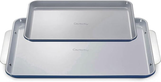 Caraway Non-Stick Ceramic Baking Sheet Duo - Naturally Slick Ceramic Coating - Non-Toxic, PTFE & PFOA Free - 18 x 13" Large & 15 x 10" Medium - Navy