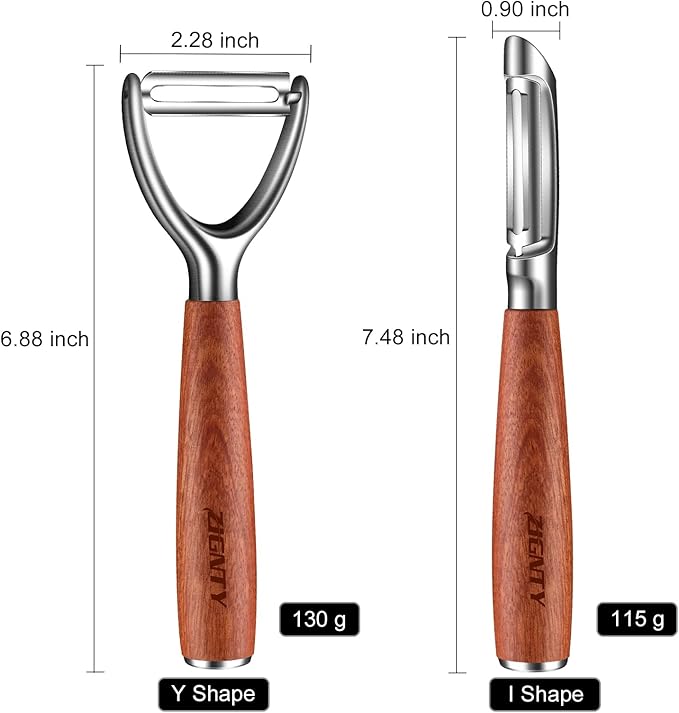 Premium Vegetable Peeler Stainless Steel，Ultra Sharp Potato Peelers for Kitchen, Swivel Blade Veggie Fruit Peeler, Carrot Cucumber Peeler with Ergonomic Wood Handle Y Peeler（5 Years Warranty）