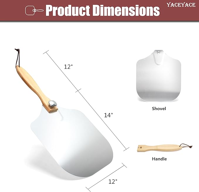 Metal Pizza Paddle, 12-inch Metal Pizza Turning Peel, Aluminum Pizza Spatula Paddle with Foldable Wooden Handle