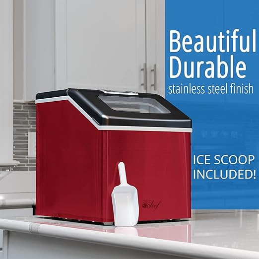 Deco Chef 40LB Countertop Ice Maker for Home, Office, Bars, and Parties, Makes Extra Large Cubes, 2.4 lb of Ice Every 15-20 Minutes, Self Cleaning, LCD Status Indicator, Adjustable Cube Size, Red