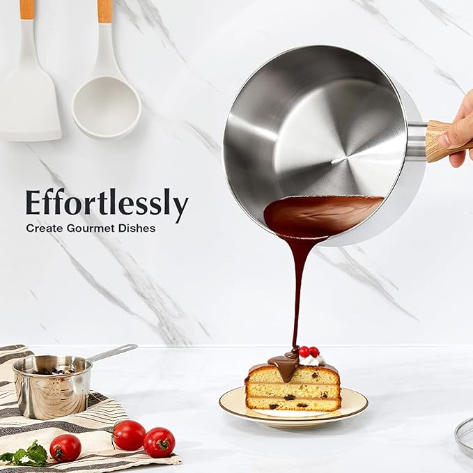 KOCH SYSTEME CS Stainless Steel Saucepan with Steamer Insert, Premium 18/10 Stainless Steel Pot 3 Quart with Cool-Touch Handle, 3 Quart Sauce Pan with Lid, Induction Compatible, Dishwasher Safe